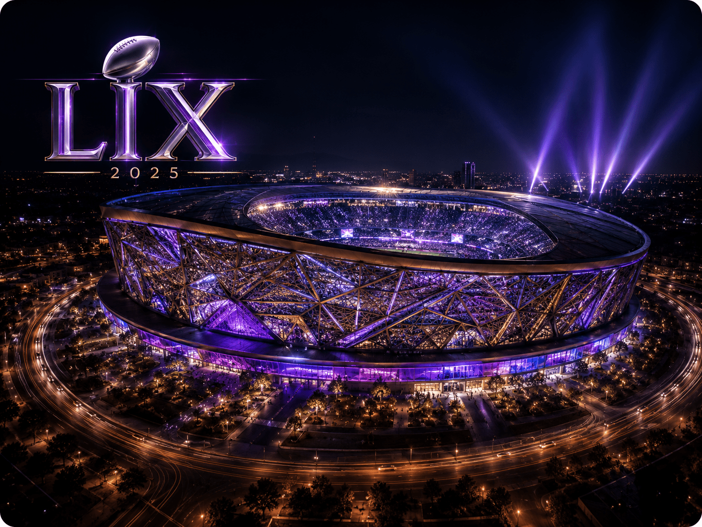 Super Bowl stadium at night